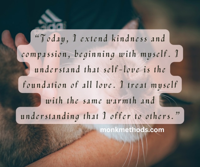 "On this day, I extend kindness and compassion, beginning with myself. I understand that self-love is the foundation of all love. I treat myself with the same warmth and understanding that I offer to others."