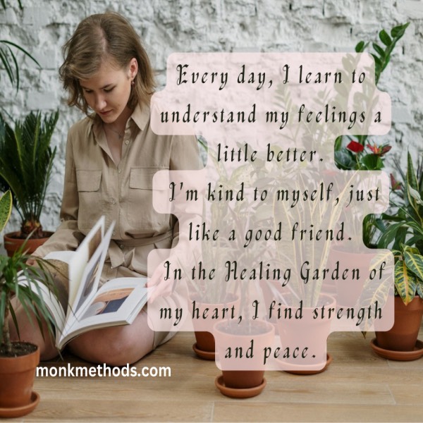 Every day, I learn to understand my feelings a little better. I'm kind to myself, just like a good friend. In the Healing Garden of my heart, I find strength and peace.